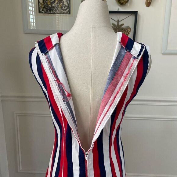 Vintage 60s Mod Stripe GoGo Mini Dress Red Blue S - Picture 7 of 9